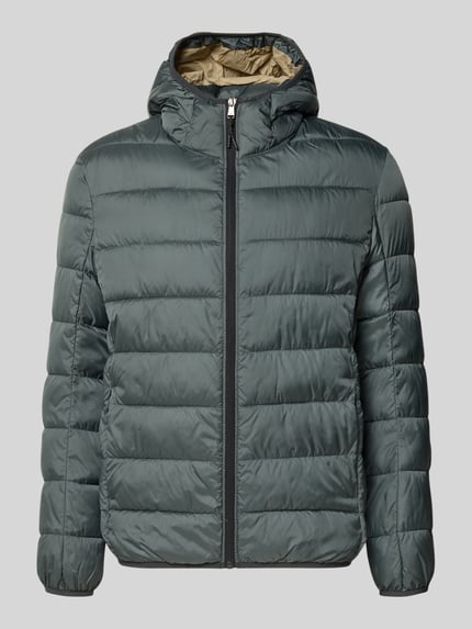 Produktfoto, Steppjacke mit Kapuze und Reißverschluss von MCNEAL in Grau, gesteppt, Regular Fit, sichtbar sind Reißverschluss und Eingrifftaschen