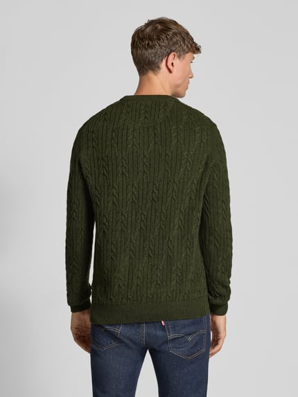 Fynch-Hatton Strickpullover aus Baumwoll-Woll-Mix mit Zopfmuster Khaki 5