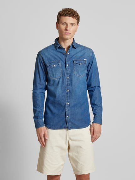 JACK & JONES Slim fit vrijetijdsoverhemd met kentkraag, model 'ESHERIDAN'' Jeansblauw - 4