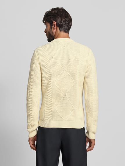 Manuel Ritz Strickpullover mit Zopfmuster und Rundhalsausschnitt Weiss 5