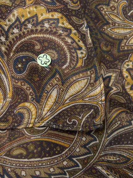 Productfoto, Schal in rechteckiger Form van Codello met labelapplicatie, all-over paisleyprint, gewebte look, kleurcombinatie bruin, geel en beige, Breedte maat 1: 53 cm, Lengte maat 1: 178 cm