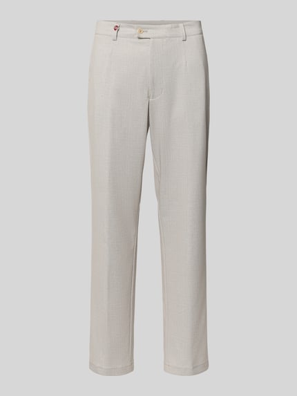 Produktfoto, Hose mit Label-Detail Modell 'Orlando' von CG - Club of Gents in Beige, glatte Oberfläche, Regular Fit, Sicht auf Vorderseite, Materialmix mit Viskose-Anteil, dezente Struktur