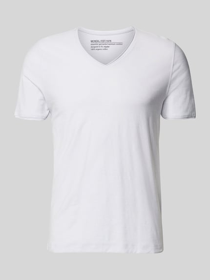 Produktfoto, T-Shirt mit geripptem Rundhalsausschnitt von MCNEAL, krój regular fit, męski t-shirt, długość tyłu w rozmiarze M: 65 cm, kolor biały, gładka faktura