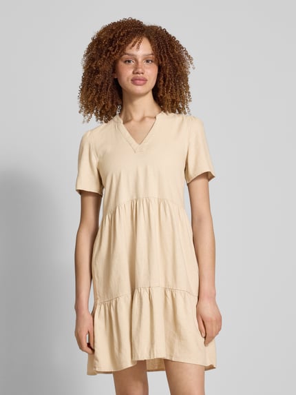 ONLY Comfort fit vrijetijdsjurk van mix van viscose en linnen, model 'TIRI-CARO' Beige - 4