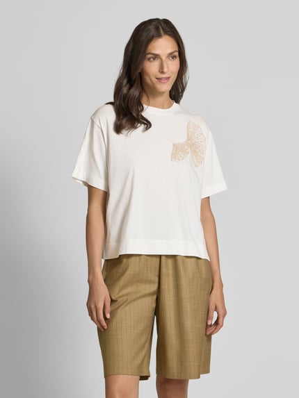Stefanel T-Shirt mit Motiv-Stitching Weiss 4
