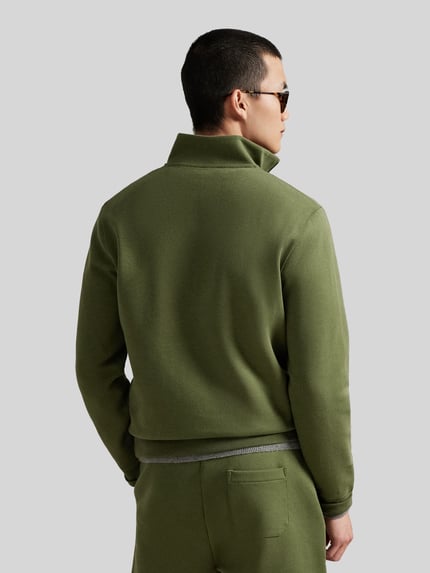 Männermodel draagt Regular Fit Sweatshirt aus Baumwoll-Mix van Polo Ralph Lauren, look: effen kleuren, katoenmix, schipperstrui, lange mouw, gestikt logo, ganzkörperansicht rückansicht.
