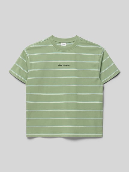Produktfoto, Regular Fit T-Shirt aus reiner Baumwolle von s.Oliver RED LABEL, Kinder T-Shirt, Optik: Allover-Muster, gestreift, Statement-Stitching, Rundhals, Kurzarm, Materialverarbeitung: Jersey