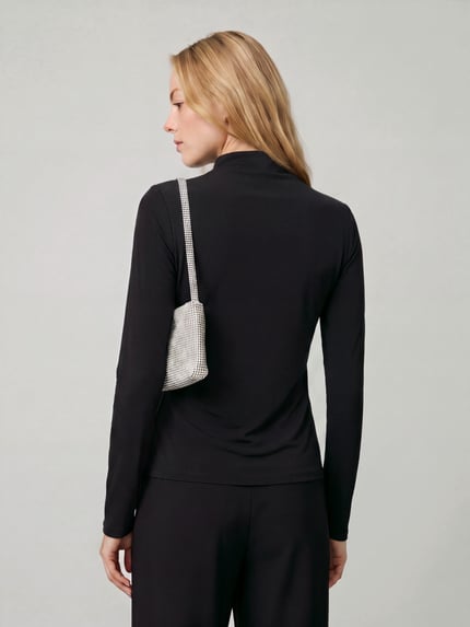 PIECES Langarmshirt mit drapierter Schulterpartie Black 5