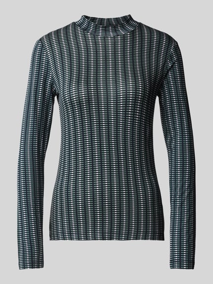Tom Tailor Shaped Fit Langarmshirt aus Viskose-Mix mit Allover-Muster Dunkelgruen 2