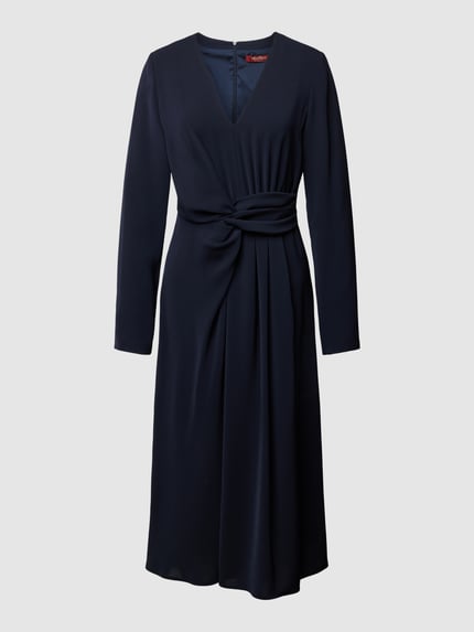 Max Mara Studio Midikleid mit V-Ausschnitt Modell 'MAMMOLA' Dunkelblau 2