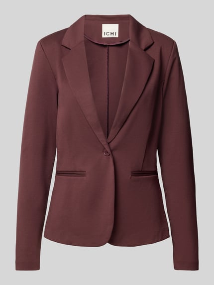 Produktfoto, Regular Fit Blazer aus elastischem Viskose-Mix Modell 'KATE' von ICHI, weinrot, Reverskragen, Knopfverschluss, Paspeltaschen