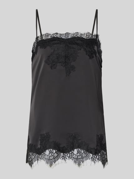 Productfoto, Spitzentop met verstelbare spaghettibandjes van Gina Tricot, zwart, met kant, materiaalmix met stretch, straight fit