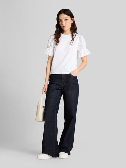Tom Tailor Denim loose fit T-shirt van zuiver katoen met opengewerkte borduursels Wit - 1