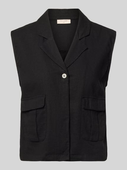 Produktfoto, schwarze Weste aus Leinen-Mix mit Pattentaschen und Knopfleiste, Modell 'Lava' von FREE/QUENT, Regular Fit, Reverskragen, glatte Textur
