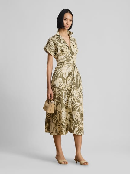 Lauren Ralph Lauren Jurk van puur linnen met strikceintuur Kaki - 1