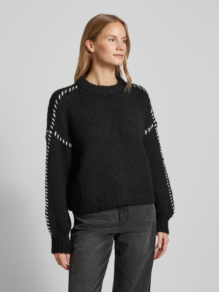 VERO MODA Relaxed Fit Strickpullover mit Kontrast-Detail Modell 'FENG' Black 4