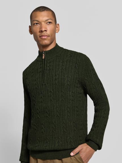Fynch-Hatton sweter z dzianiny o kroju slim fit z mieszanki bawełny i wełny Khaki 3