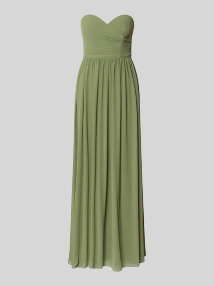 Produktfoto, Maxikleid im Off-Shoulder-Look von Mascara aus grünem Chiffon, taillierter Schnitt, strukturierte Oberfläche, Reißverschluss hinten