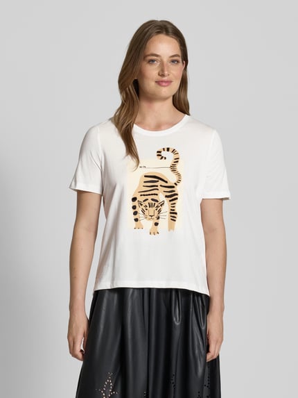 Oui T-Shirt mit Motiv-Print Weiss 4
