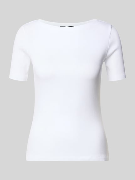Produktfoto, Slim Fit T-shirt met structuurpatroon model 'Klenja' van Someday, dames T-shirt van katoenmix, boothals, korte mouw, wit