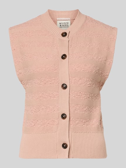 Produktfoto, Strickweste mit Rundhalsausschnitt von Scotch & Soda aus Baumwoll-Mix mit Knopfleiste, Slim-Fit, Strukturmuster, rosa, Größe S
