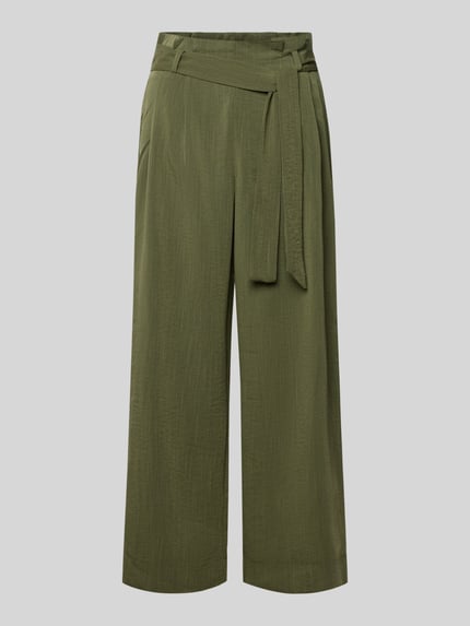Produktfoto, Regular Fit Bundfaltenhose aus Viskose-Mix Modell 'MARSA' von Only in Olivgrün, unifarben, Bindegürtel, strukturierte Textur