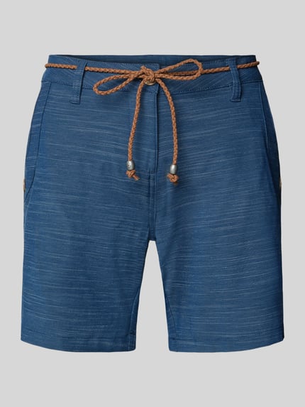 Produktfoto, Bermudas mit Bindegürtel und Eingrifftaschen van G.I.G.A. DX in blauw katoenmix met stretch, straight fit, zichtbare steekzakken en riem, context: dames bermuda met knoop- en ritssluiting, knoopsluiting op steekzakken, achterzakken, taillewijdte maat 36: 41 cm, binnenbeenlengte maat 36: 16 cm.