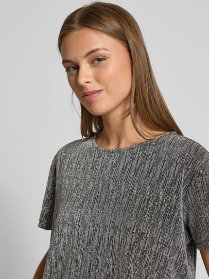 VILA T-shirt krótki z okrągłym dekoltem model ‘SILNA’ Srebrny 3