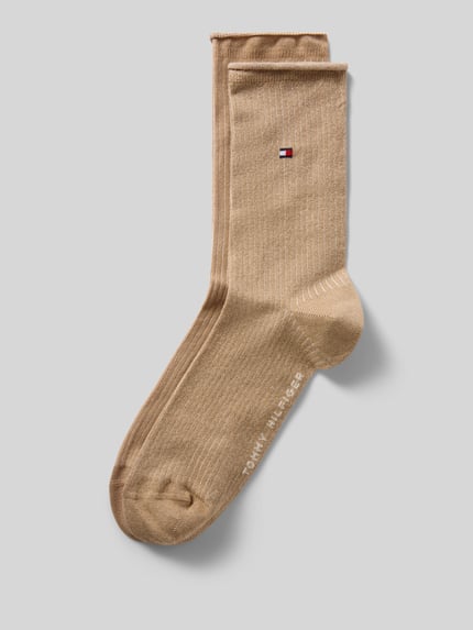 Produktfoto, beigefarbene Socken aus Baumwoll-Mix mit Logo-Stitching im 2er-Pack Modell 'WOMEN SOCK 2P LUREX RO' von Tommy Hilfiger, Damen Socken von Tommy Hilfiger, glatte Textur, dezente Glanzfäden