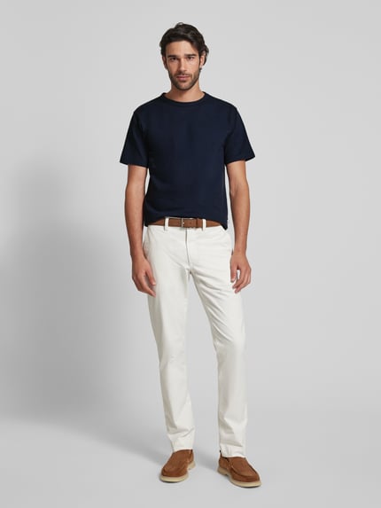 Selected T-Shirt mit geripptem Rundhalsausschnitt Modell 'SANDER' Marine 1