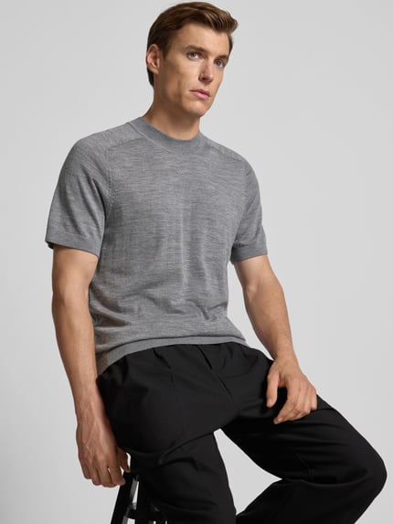 Selected Regular Fit T-Shirt aus reiner Wolle Mittelgrau 3