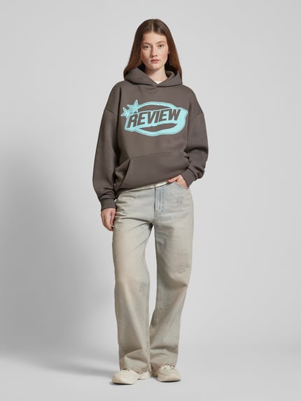 REVIEW Hoodie mit Label-Print Dunkelgrau 1