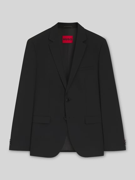 Produktfoto, czarny Slim Fit Anzugsakko aus Woll-Mix Modell 'ARTI' od HUGO, tkanina melanż, patki, 2 guziki, krój slim fit, wełniany mix