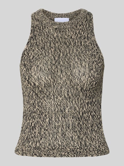 Produktfoto, Stricktop mit Rundhalsausschnitt von Style Icon Collection aus Baumwoll-Mix, Grobstrick, Körpernaher-Schnitt, Rückenlänge 51 cm, schwarz-beige meliert