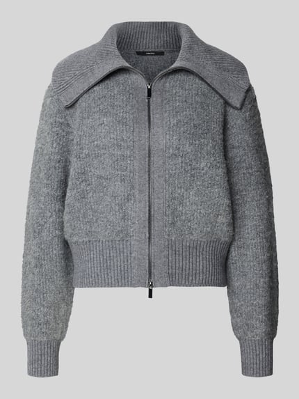 Produktfoto, Strickjacke aus Woll-Mix Modell 'Teski' von someday., grau, strukturierte Oberfläche, Stehkragen, Zweiwege-Reißverschluss