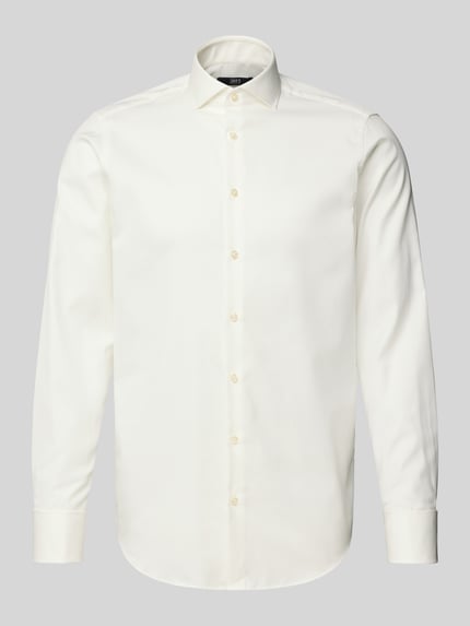 Produktfoto, Regular Fit Businesshemd aus Twill von Jake*s in Elfenbein, glatte Baumwollstruktur, Haifischkragen, Umschlagmanschetten, durchgehende Knopfleiste, Modern Fit, Pflegeleicht
