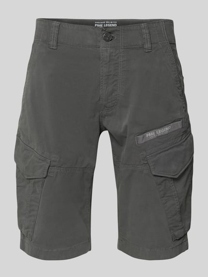 Produktfoto, Tapered Fit Cargo Bermudas mit Pattentaschen Modell 'Nordrop' von PME Legend aus Baumwoll-Mix, anthrazit, sichtbare Knopf- und Reißverschlussleiste, seitliche Eingrifftaschen und Label-Patch, strukturierte Oberfläche
