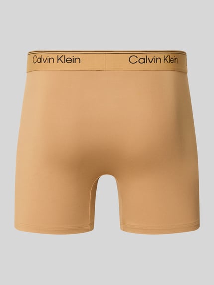 Produktfoto, lichtbruine korte broek met zwart label in band, gladde textuur, Pant & Trunk met elastisch Label-Bund in set van 3 van Calvin Klein Underwear