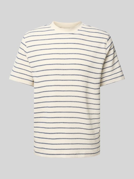Produktfoto, Regular Fit T-Shirt aus Baumwoll-Mix Modell 'DJANGO' von SELECTED HOMME mit Allover-Streifenmuster, strukturierte Optik.
