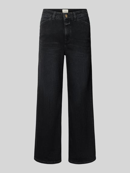 Produktfoto, Wide Fit Jeans aus katoenmix Model 'Wera' van closed, zwart, 5-pocketmodel, logopatch, knoop- en ritssluiting
