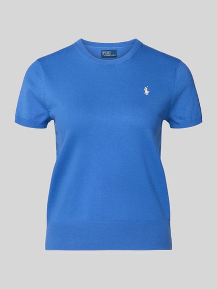 Produktfoto, Regular Fit T-Shirt mit Logo-Stitching von Polo Ralph Lauren, Damen T-Shirt aus elastischem Baumwoll-Mix in Blau, Rundhalsausschnitt, elastische Ärmelabschlüsse