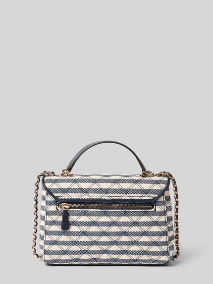 Produktfoto, Handtasche mit Label-Applikation Modell 'GIULLY II' von Guess aus Material-Mix mit Viskose-Anteil, Überschlag mit Magnetverschluss, Hauptfach, Maße 24x16x7 cm, 116 cm Schulterriemen, dezentes Muster in Blau-Weiß, strukturierte Oberfläche