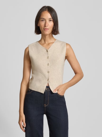 Oui Slim Fit Strickweste aus Woll-Mix Beige Melange 4