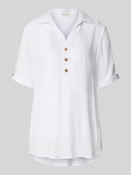 Produktfoto, Blusenshirt mit Umlegekragen van Apricot, wit, viscosemix, recht model, V-hals, knoopsluiting, 1/2-mouwen, zachte textuur