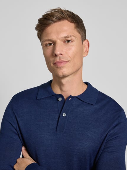 Christian Berg Men Slim Fit Strickpullover aus Woll-Mix Dunkelblau Melange 3