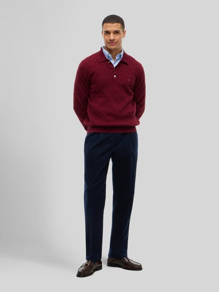 Tommy Hilfiger Tapered Fit Bundfaltenhose aus Baumwoll-Mix Marine 1