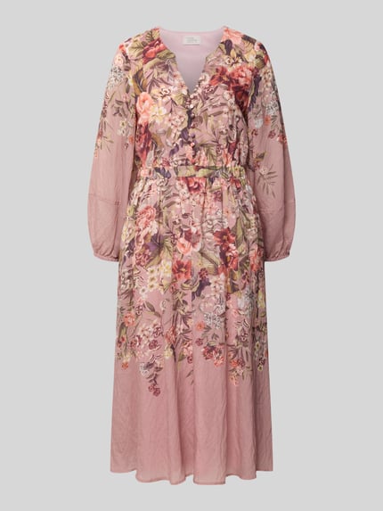 Produktfoto, Tailliertes Freizeitkleid aus Lyocell-Mix von ROBE LÉGÈRE in Rosa mit floralen Mustern, zarte Textur, transparente Ärmel