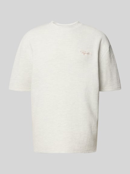 Produktfoto, Oversized T-Shirt mit Strukturmuster und Label-Stitching von Pegador aus reiner Baumwolle, Herren T-Shirt, grau, Rundhalsausschnitt