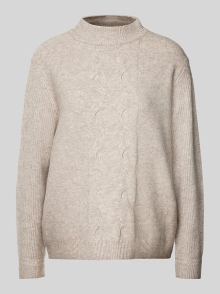 Street One Sweter z dzianiny z prążkowanymi wykończeniami Piaskowy 2