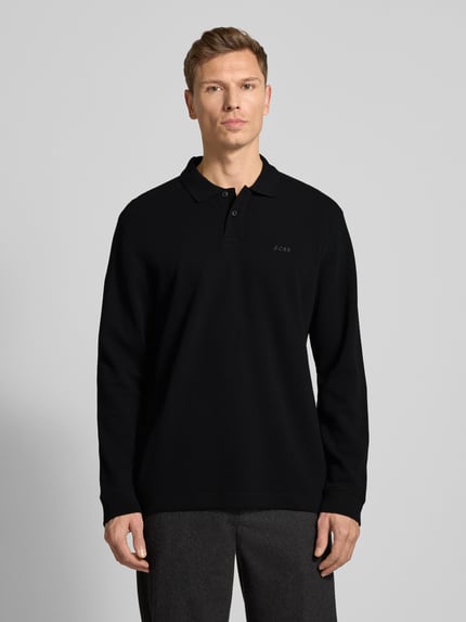 BOSS Orange Regular fit poloshirt van katoenmix, model 'PETEMPESTOLONG' Zwart - 4